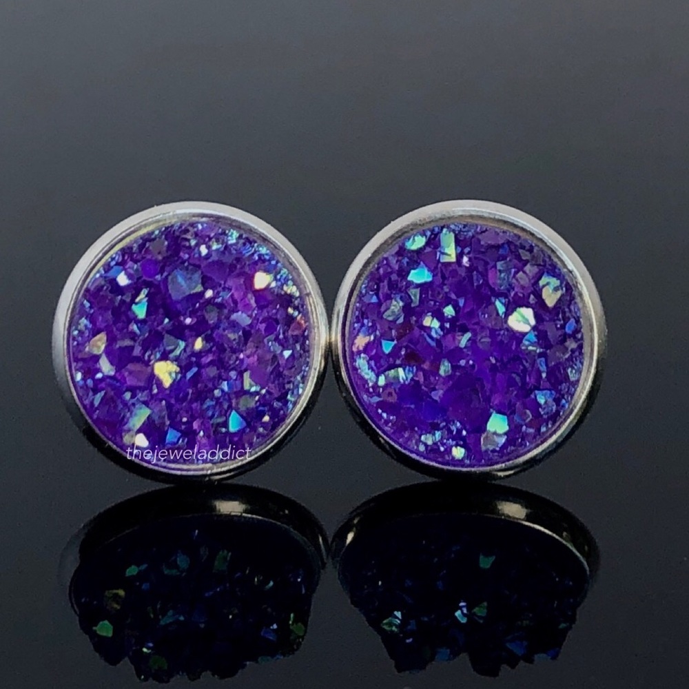 3 for 15🎀 chunky Druzy style purple earrings - Picture 12 of 12